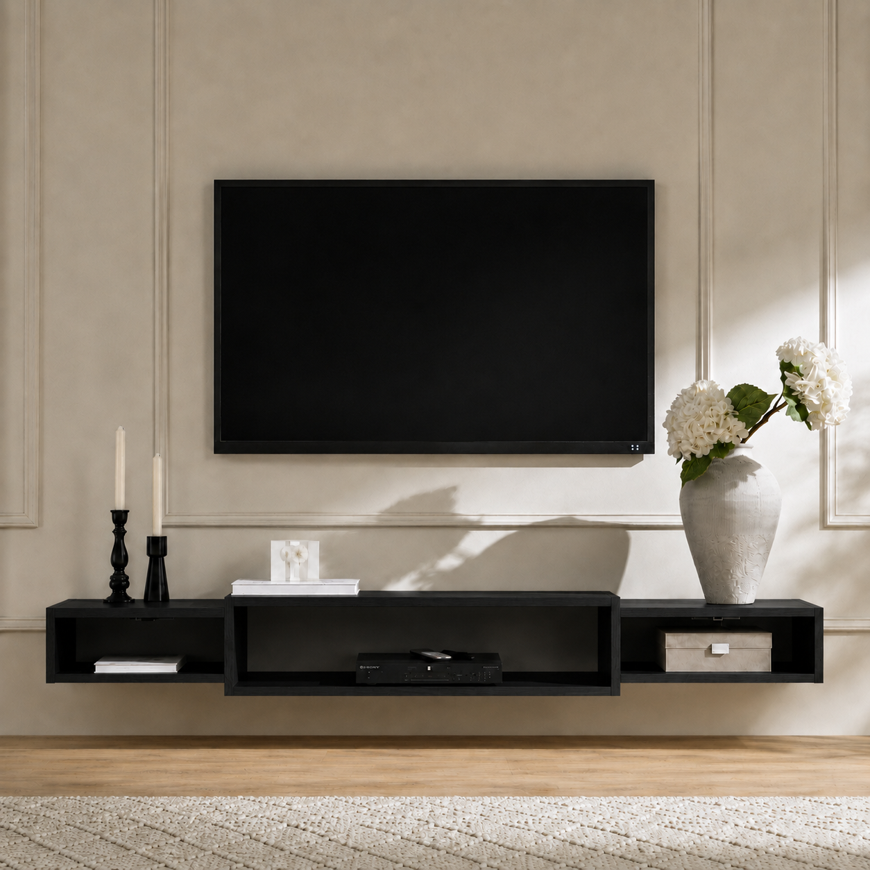 Meuble TV Suspendu Design - Étagère Murale Rangement Salon en Bois