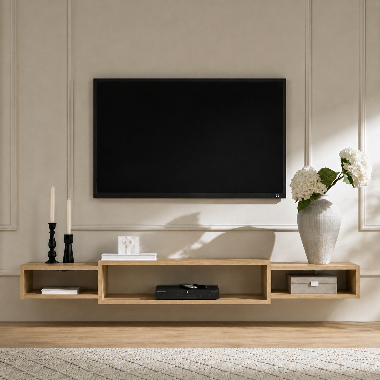 Meuble TV Suspendu Design - Étagère Murale Rangement Salon en Bois