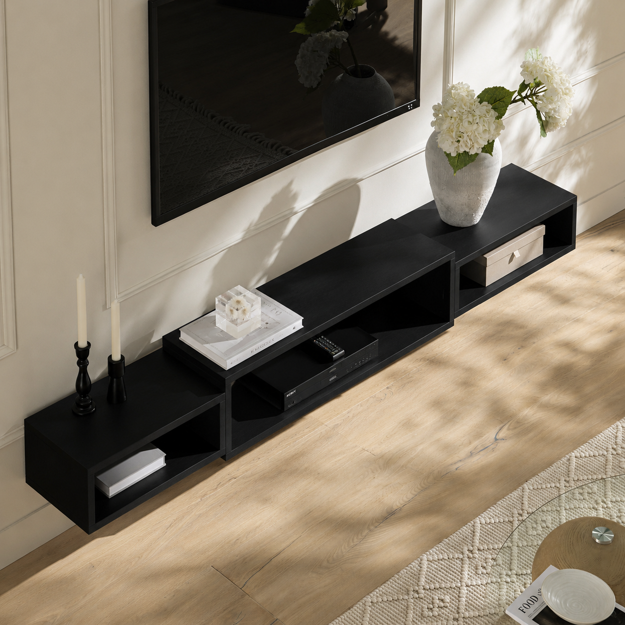 Meuble TV Suspendu Design - Étagère Murale Rangement Salon en Bois