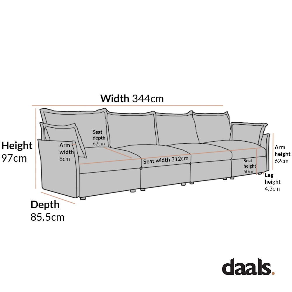 Byron Pillow Edge Moss Green Velvet Modular Sofa, 4-Seater