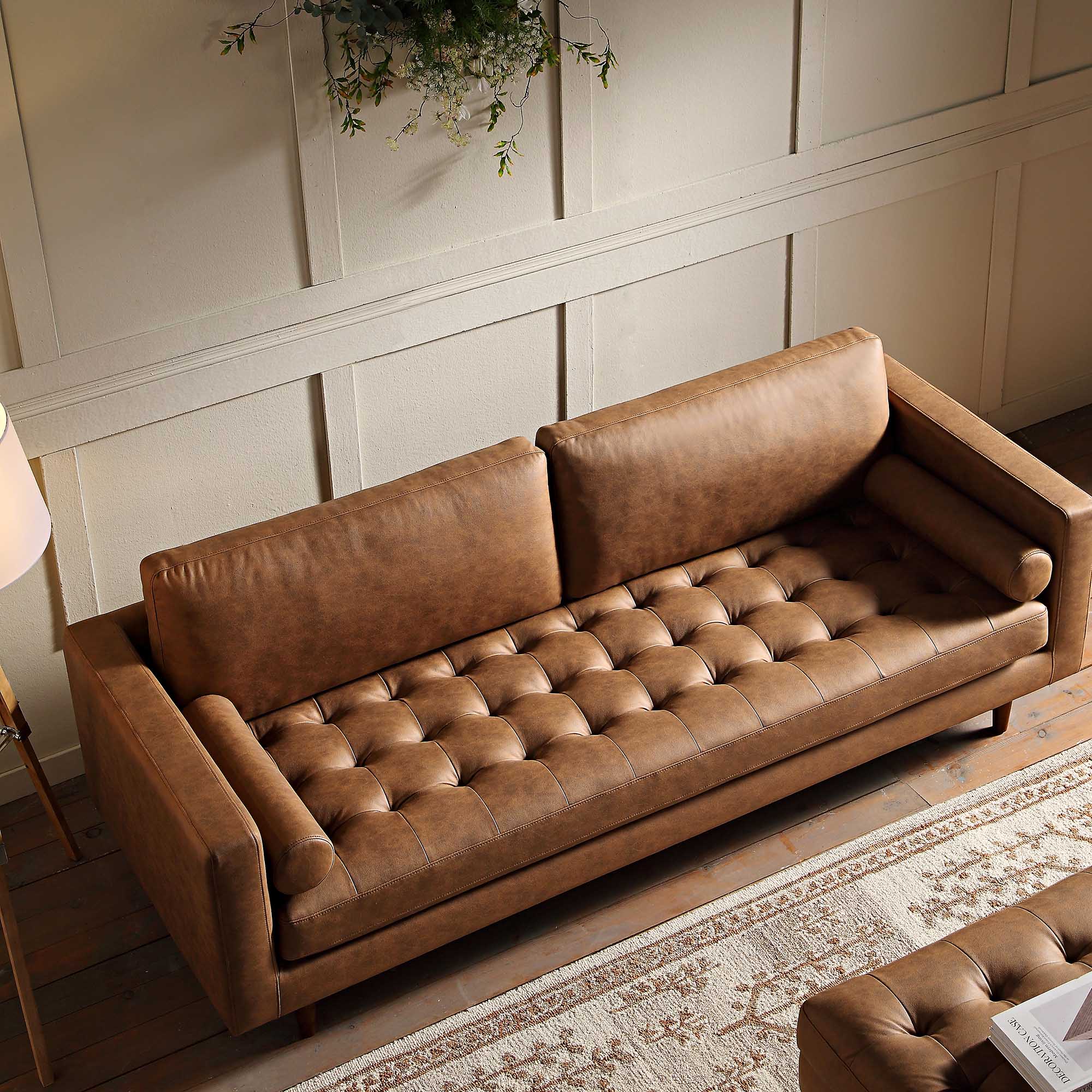 Henrietta Large 3-Seater Sofa, Tan Faux Suede