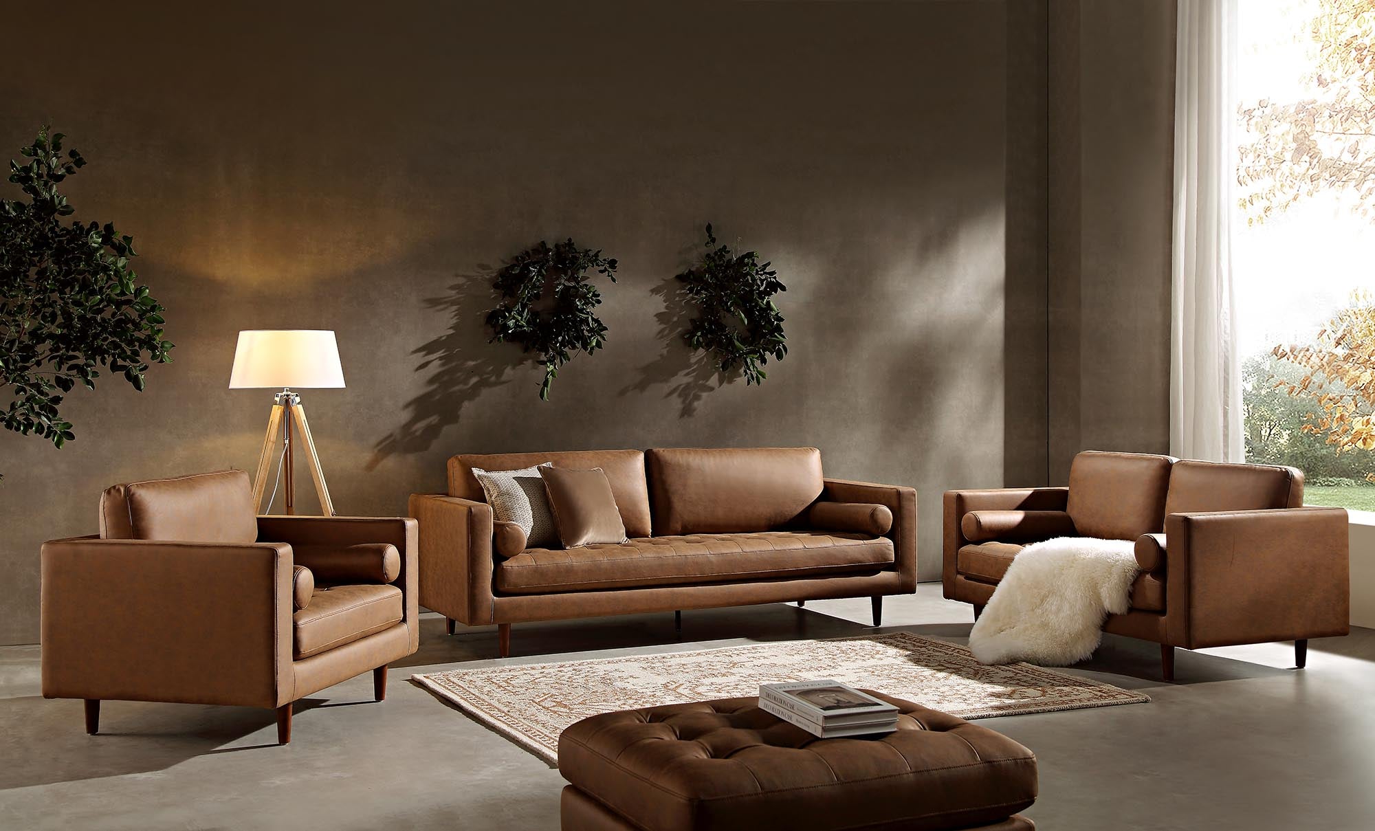 Henrietta Large 3-Seater Sofa, Tan Faux Suede