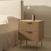Table de Chevet Design Bois - Table de Nuit 2 Tiroirs Rangement