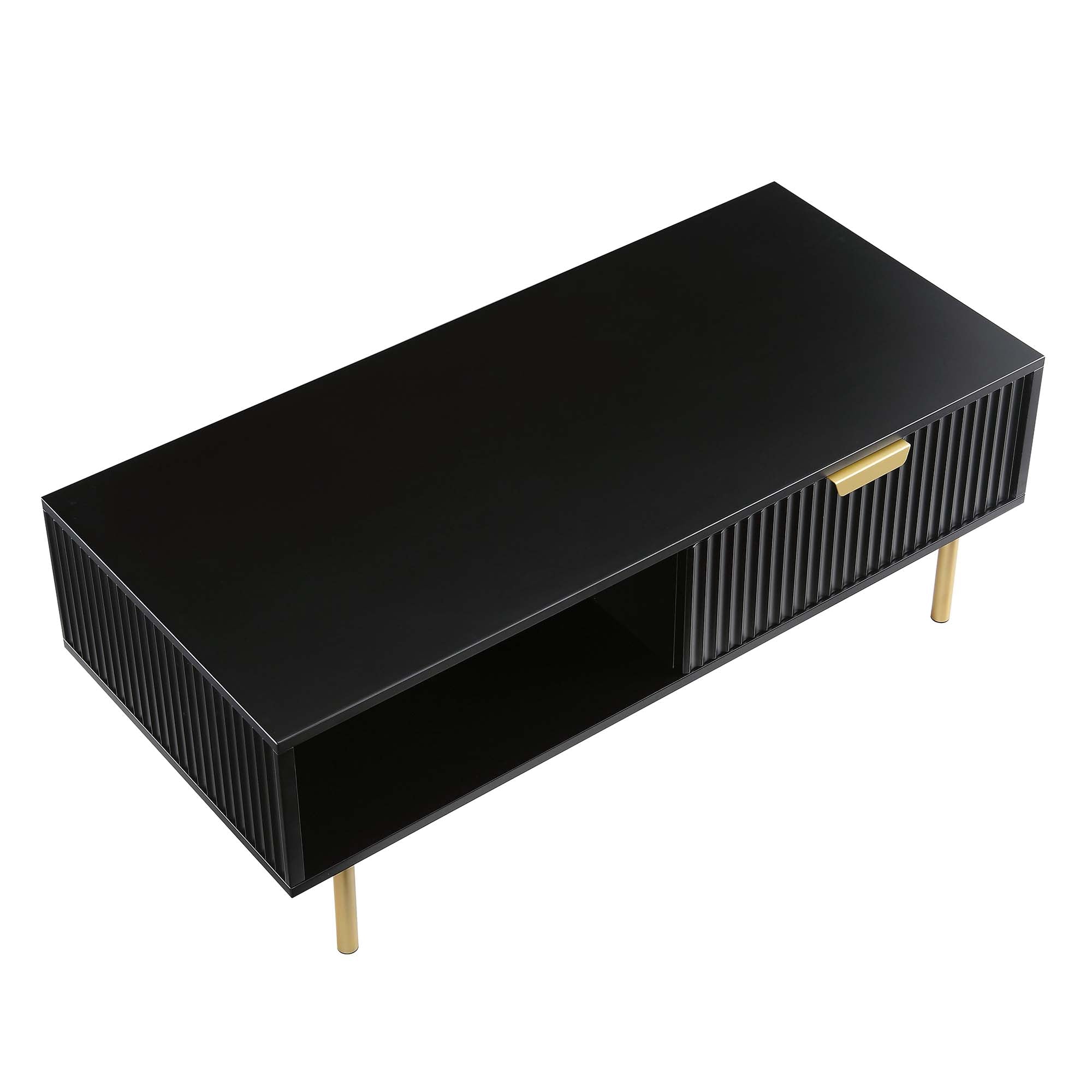 Richmond Ridged Coffee Table with Drawer, Matte Black