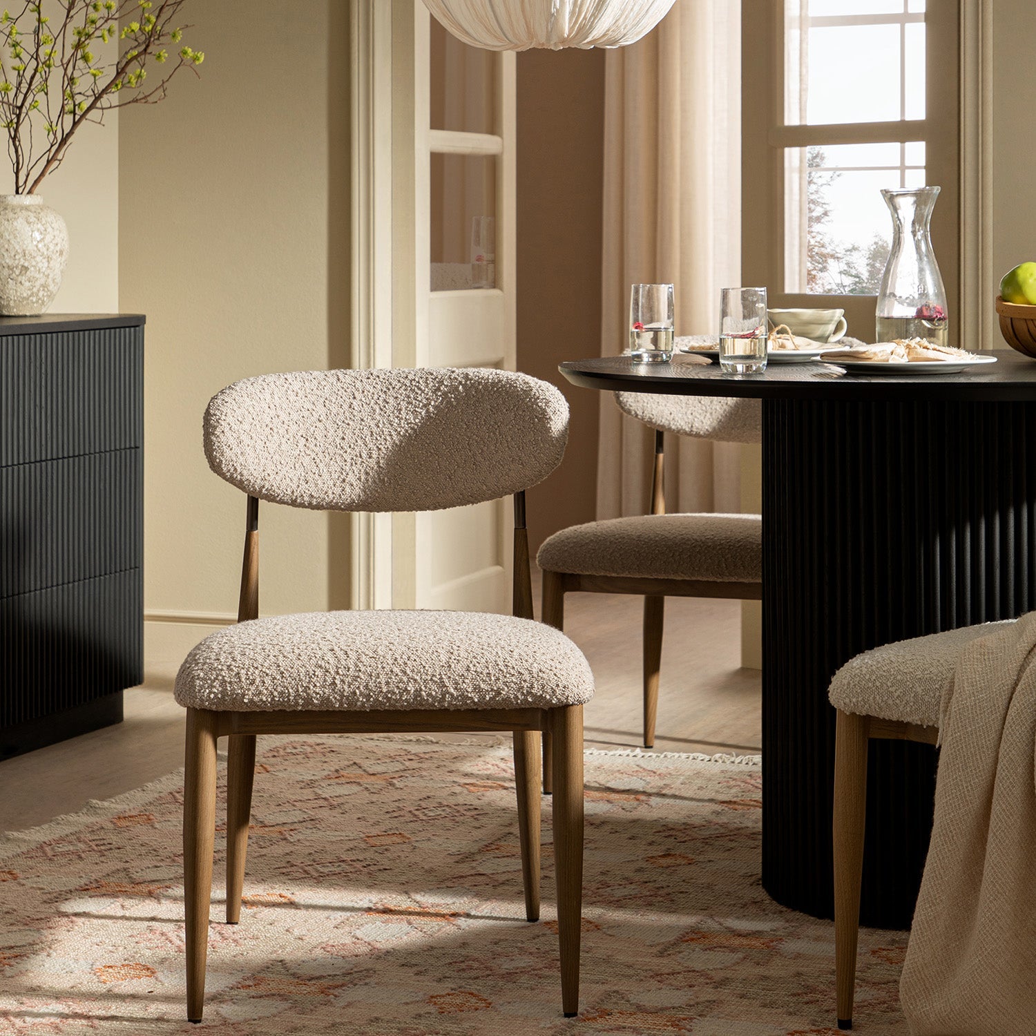 Dagmar Set of 2 Dining Chairs, Light Taupe Boucle | Silver Oak Frame