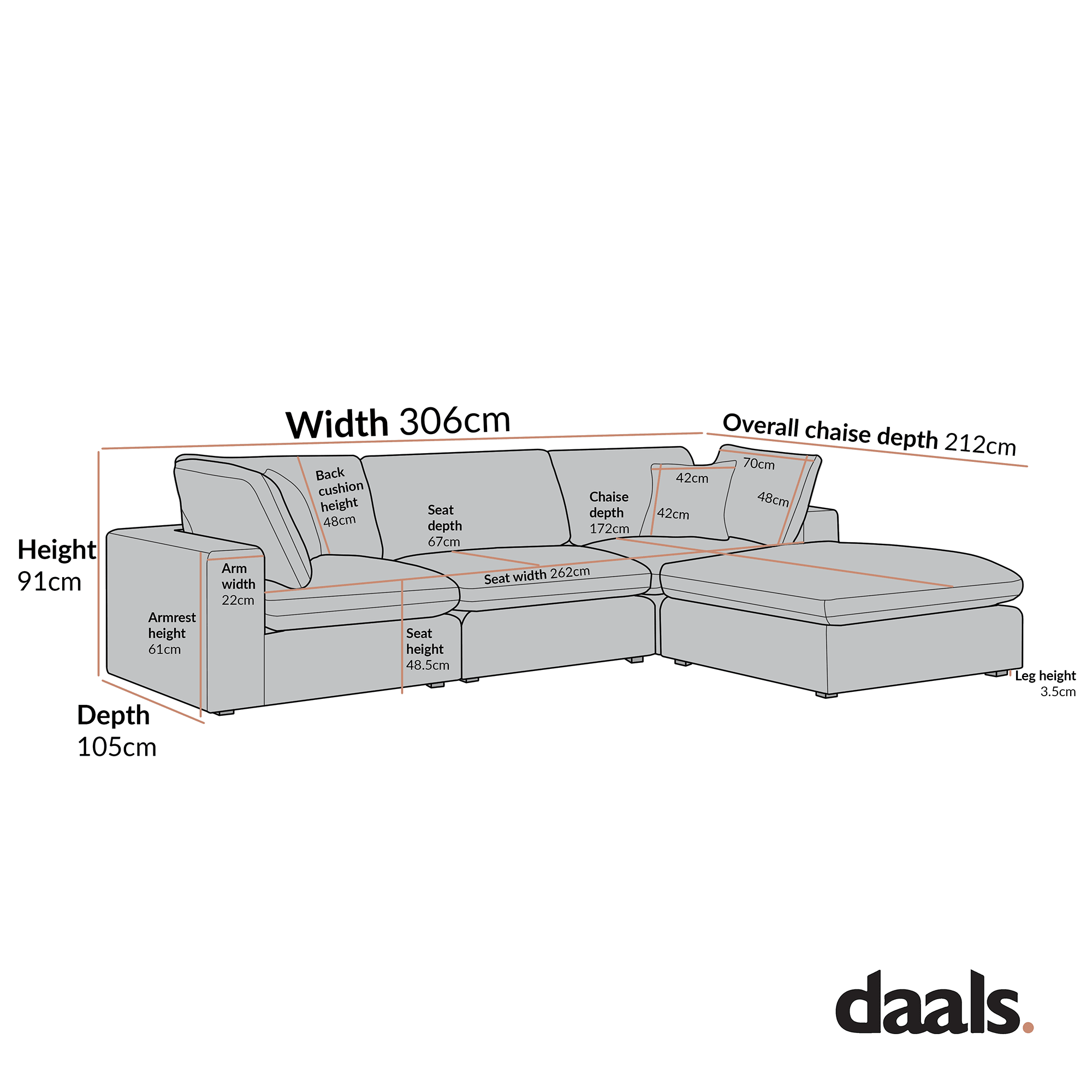 Lutyens Beige Linen Blend Modular Sofa, 3-Piece Chaise