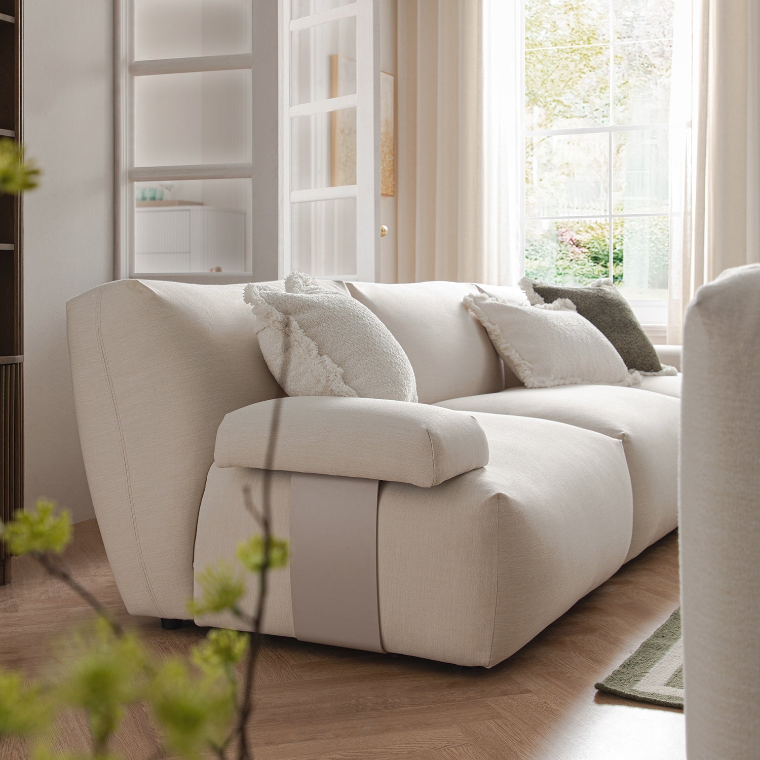 Carlyle Beige Cotton Blend Modular Sofa, 3-Piece Chaise