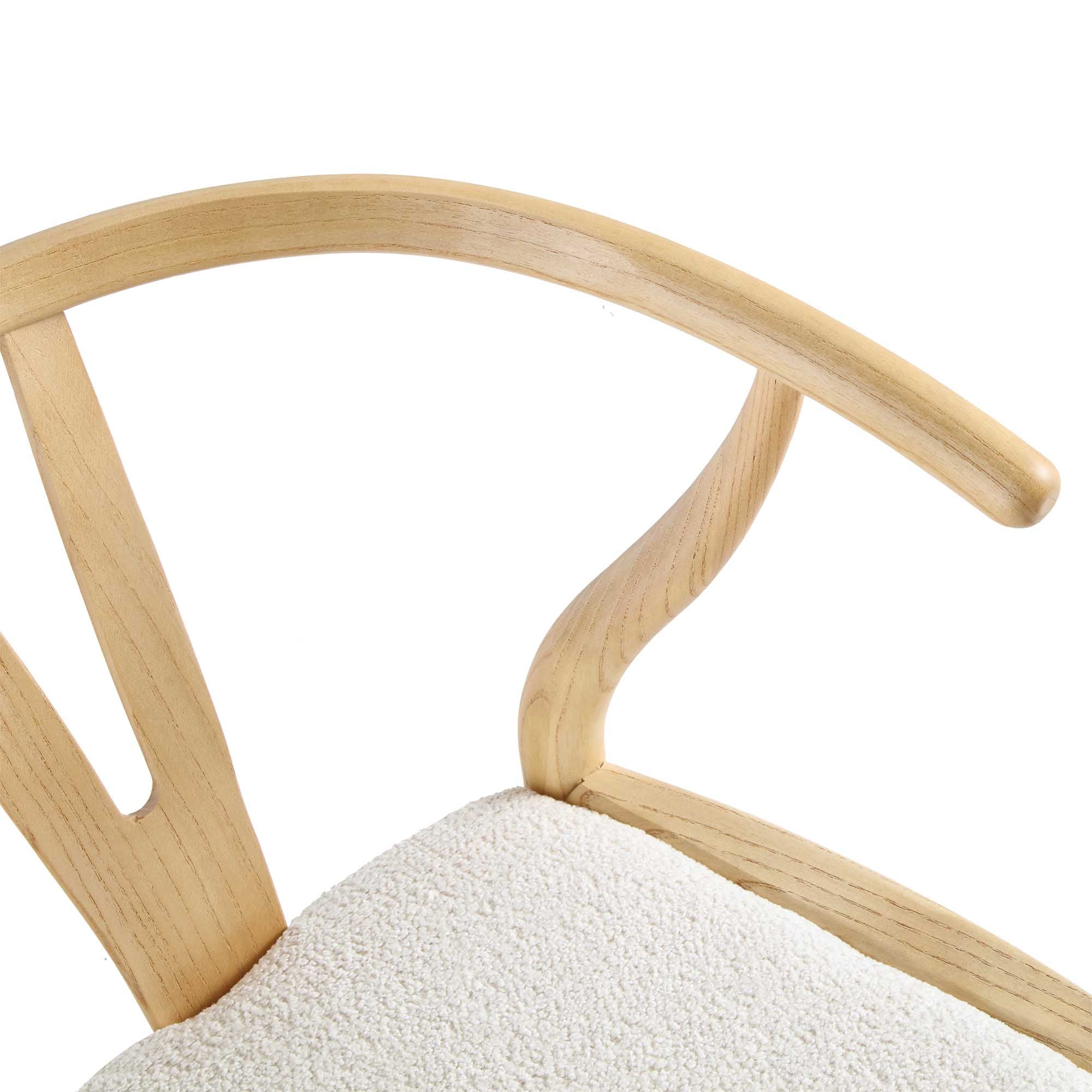 Hansel Wooden Dining Chair, Ivory White Boucle and Natural Frame