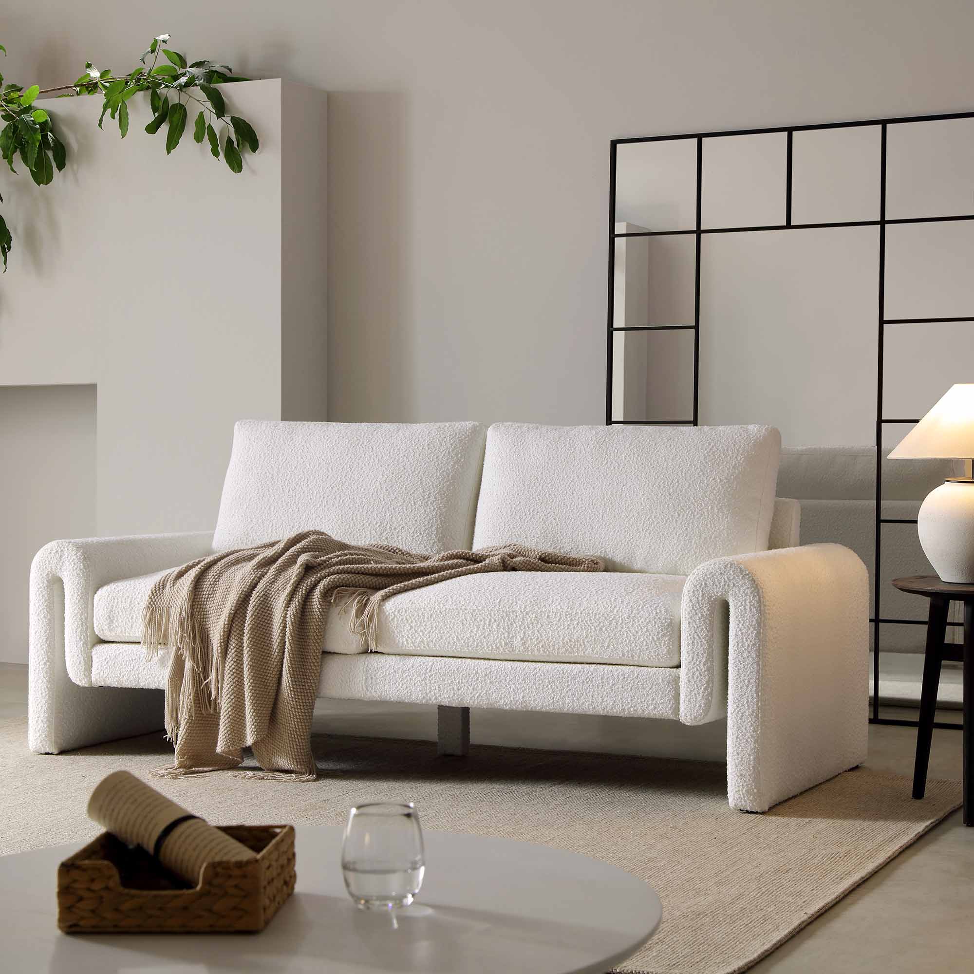 Hampstead White Boucle Curved 3-Seater Sofa